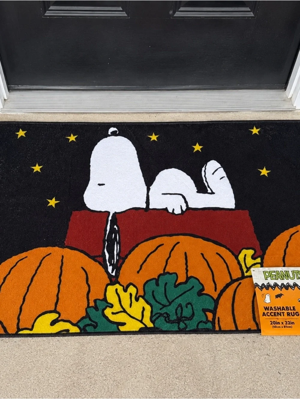Peanuts Snoopy Pumpkin Welcome Mat - Black/White/Orange/Green/Yellow/Red